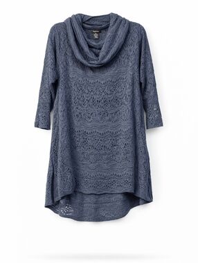 Style Co Blue Knit Tunic Sweater Womens Petite Large Cowl Neck Boho Top